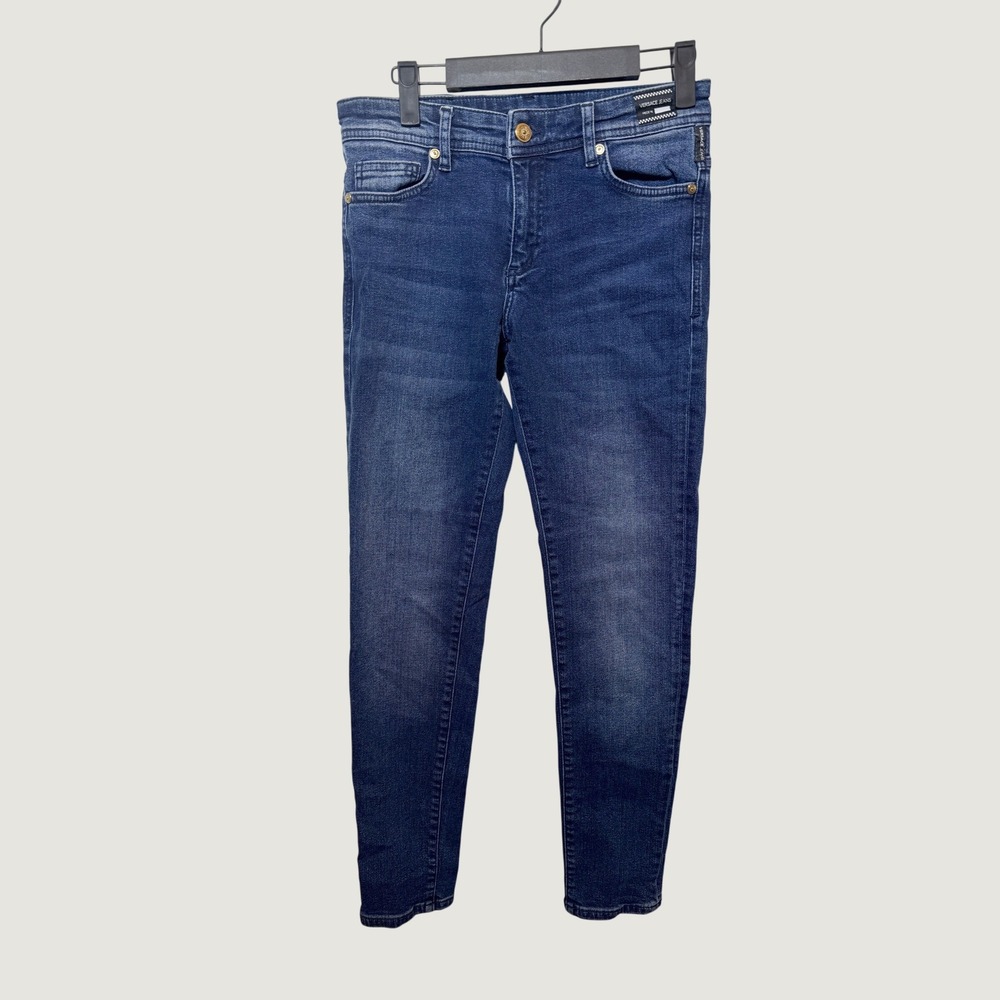 Versace Jeans Couture Skinny Jeans Womens 26 Blue Dark Wash Gold Hardware Denim